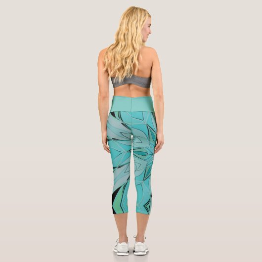 Leggings Capri Carton Mandala Flower bleu et vert (Verso)