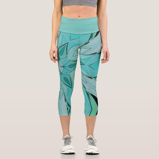 Leggings Capri Carton Mandala Flower bleu et vert (Recto)