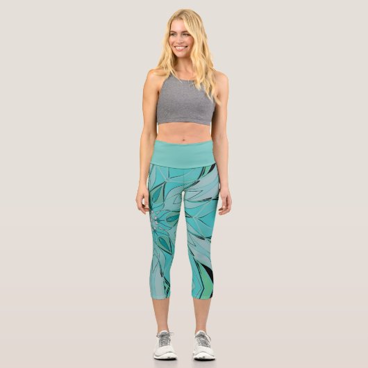 Leggings Capri Carton Mandala Flower bleu et vert (Recto)