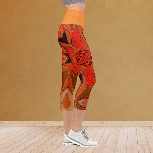 Leggings Capri Carton Mandala Flower Orange