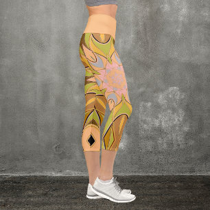 Leggings Capri Carton Mandala Flower orange vert et bleu