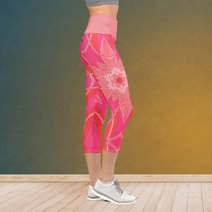 Leggings Capri Carton Mandala Flower Pink