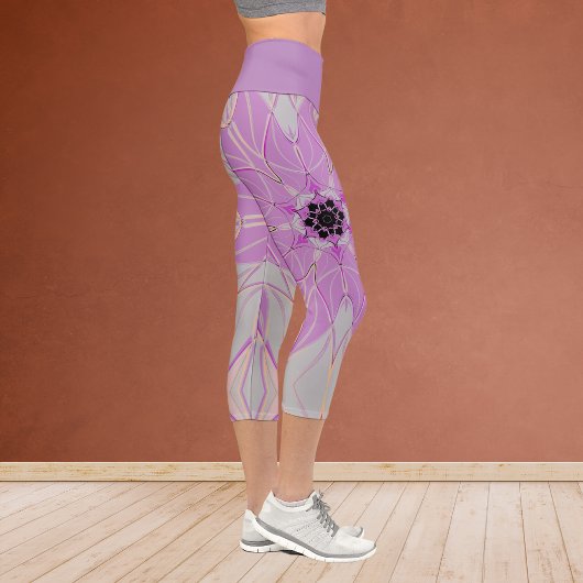Leggings Capri Carton Mandala Flower rose et blanc