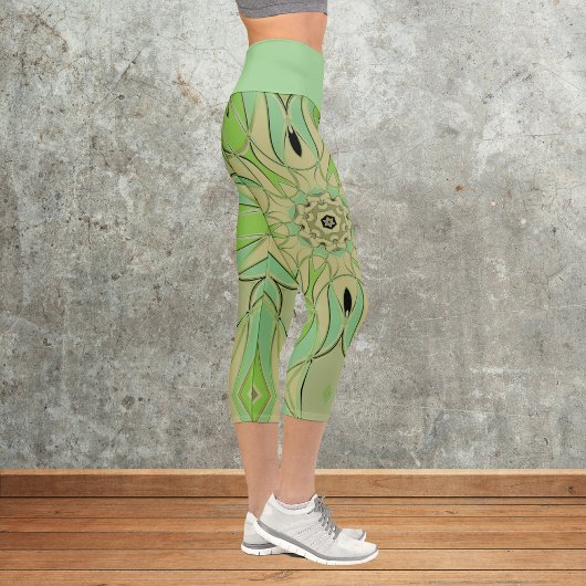 Leggings Capri Carton Mandala Flower vert et bleu