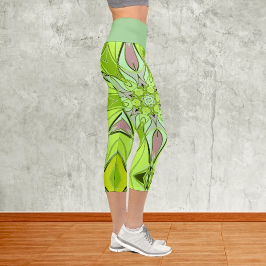 Leggings Capri Carton Mandala Flower vert et rose
