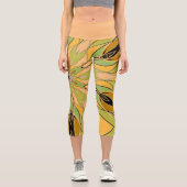 Leggings Capri Carton Mandala Flower vert Jaune et orange (Recto)