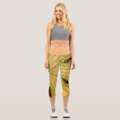 Leggings Capri Carton Mandala Flower vert Jaune et orange (Recto)