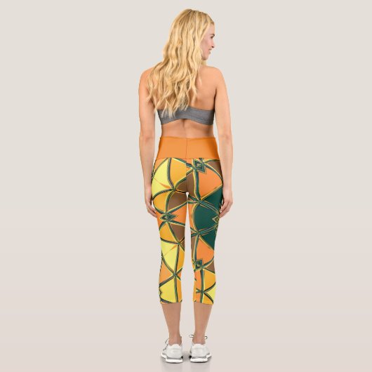 Leggings Capri Carton Mandala jaune orange et vert (Verso)