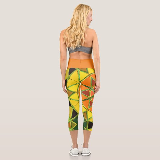 Leggings Capri Carton Mandala jaune orange et vert (Verso)