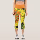 Leggings Capri Carton Mandala jaune orange et vert (Recto)