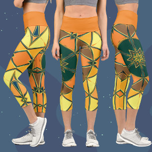 Leggings Capri Carton Mandala jaune orange et vert