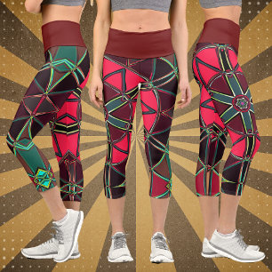 Leggings Capri Carton Mandala Rouge et Vert