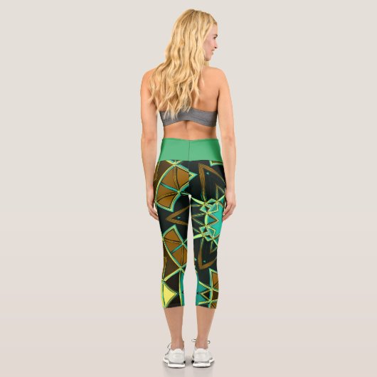 Leggings Capri Carton Mandala Vert noir et jaune (Verso)