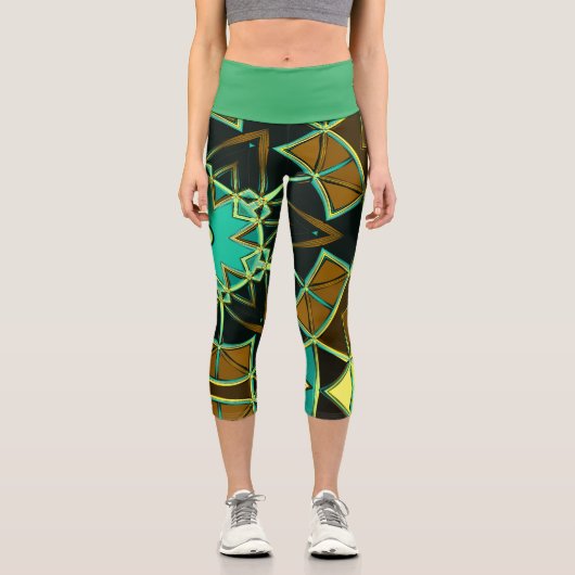 Leggings Capri Carton Mandala Vert noir et jaune (Recto)