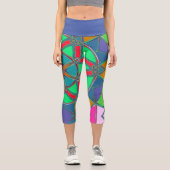 Leggings Capri Carton Mandala Vert Rouge et Bleu (Recto)