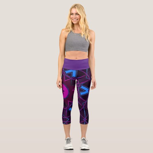 Leggings Capri Carton Mandala violet rose et bleu (Recto)