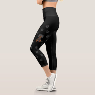 Leggings Capri Cavalier King Charles Spaniel & Pattes noir et fau