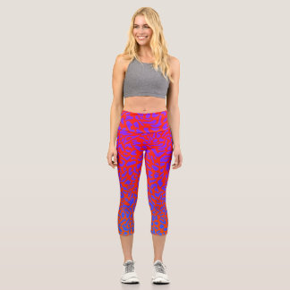 Leggings Capri Ceinture Large Léopard Rouge Orange Violet Incande