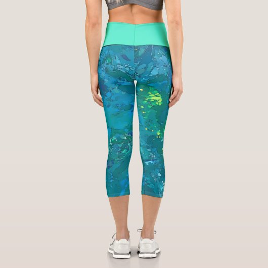 Leggings Capri Cellules Azure, Cyan Lumineux (Verso)