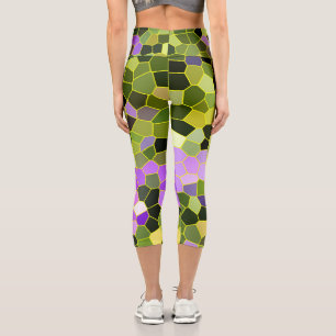 Leggings Capri Cellules de mosaïque d'art Abstrait Vert rose