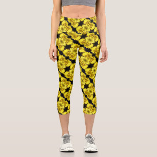 Leggings Capri Centre de la jonquille jaune Abstrait Floral