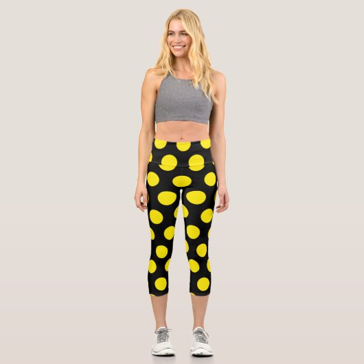 Leggings Capri Cercles jaunes sur Arrière - plan noir (Recto)