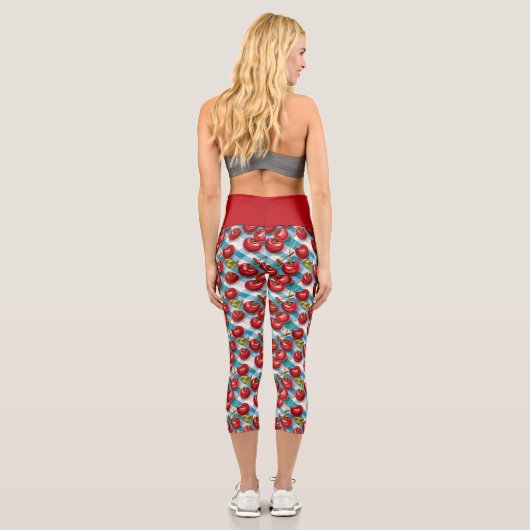 Leggings Capri Cerise mignonne et Motif bleu plaid (Verso)