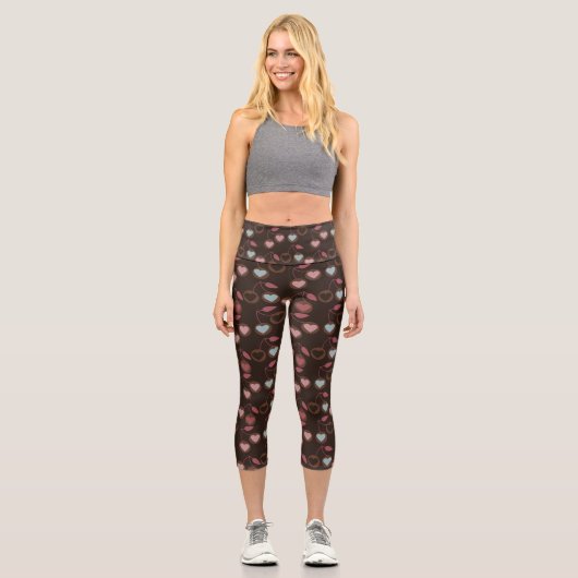 Leggings Capri cerises de cœur marron (Recto)