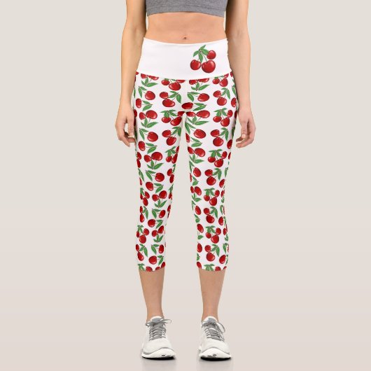 Leggings Capri Cerises rouges sur mesure (Recto)