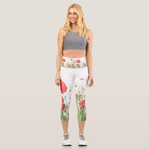 Leggings Capri Champs de pavot fleurs Soleil Nature fleurs Coeur