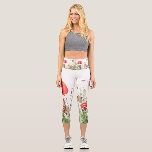 Leggings Capri Champs de pavot fleurs Soleil Nature fleurs Coeur (Recto)