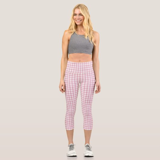 Leggings Capri Charme Velouté Rose et Blanc Gingham (Recto)