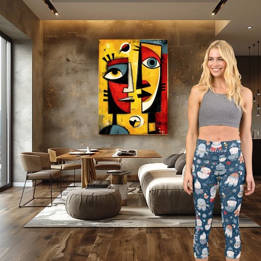 Leggings Capri Charming Kawaii Noël Snowmen en bleu marine