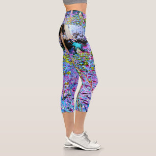 Leggings Capri Chartreuse impressionniste et fleurs du jardin Aqu