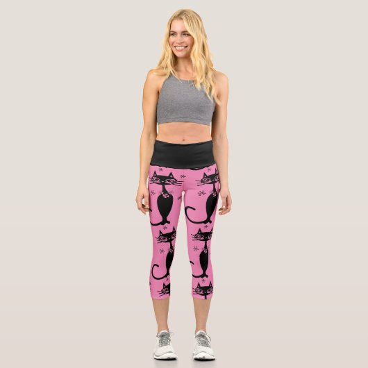 LEGGINGS CAPRI CHAT ATOMIQUE NOIR CAPRI YOGA LÉGGINES ROSE (Recto)