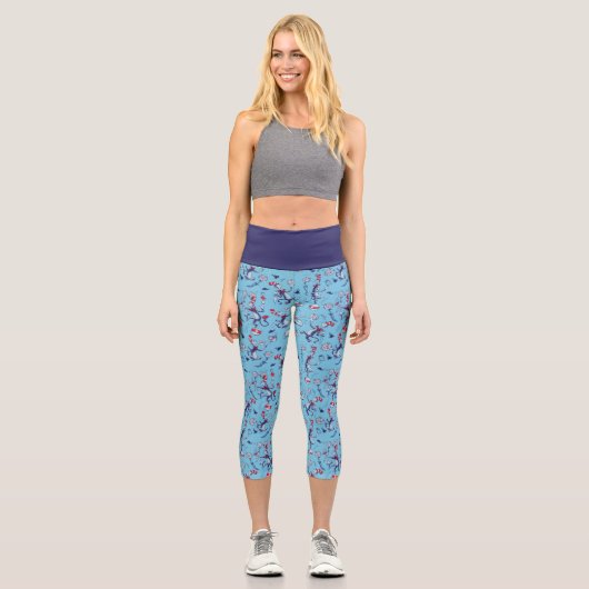 Leggings Capri Chat Dans Le Casquette | Motif bleu (Recto)