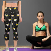 Leggings Capri Chat Dans Les Lunettes De Soleil Et Point Sur Blan