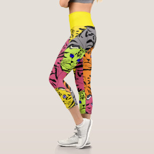 Leggings Capri Chat de couleur vive visage Capris