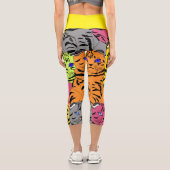 Leggings Capri Chat de couleur vive visage Capris (Verso)