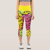 Leggings Capri Chat de couleur vive visage Capris (Recto)