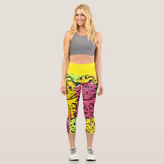 Leggings Capri Chat de couleur vive visage Capris (Recto)
