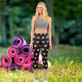 Leggings Capri Chat En Verres Rouges Sur Capris Noir Haut-Faisé