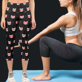 Leggings Capri Chat En Verres Rouges Sur Capris Noir Haut-Faisé