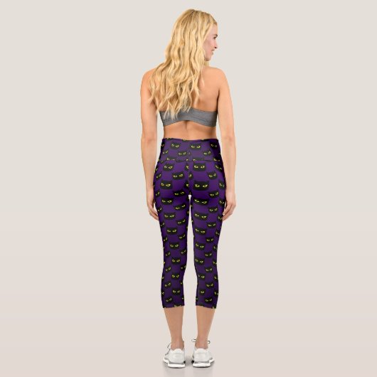 Leggings Capri Chat noir et violet motif Halloween (Verso)