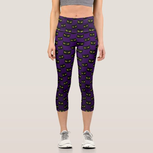 Leggings Capri Chat noir et violet motif Halloween (Recto)