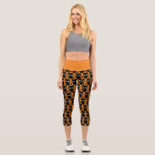 Leggings Capri Chat noir sur Orange Halloween Style Yoga (Recto)