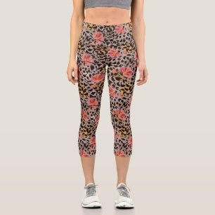 Leggings Capri Chat sauvage Leopard Cheetah Imprimer le motif flo