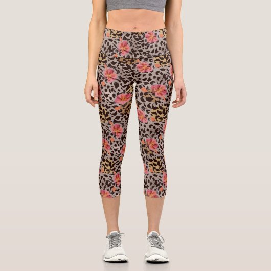 Leggings Capri Chat sauvage Leopard Cheetah Imprimer le motif flo (Recto)