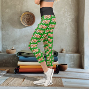 Leggings Capri Chat tigré orange drôle jouant aux cartes solitair