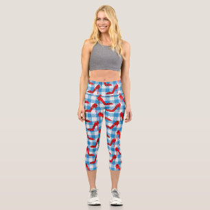 Leggings Capri chaussons en vichy rubis bleu oz